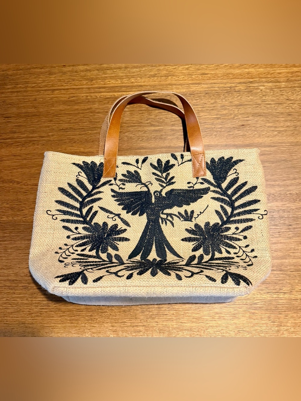 Women’s embroidered Tote Bag with Black Embroidered Bird Design Great condition.
